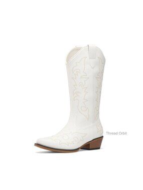 Women's Mid-Calf Western Cowboy Boots Faux Leather Slip-On